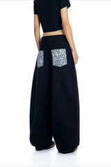Leopard Pocket Stud Wide Leg Jeans