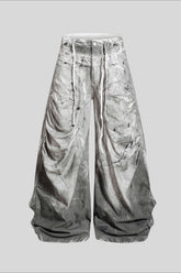 Washed Splatter Double Waist Cargo Pants