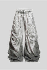 Washed Splatter Double Waist Cargo Pants