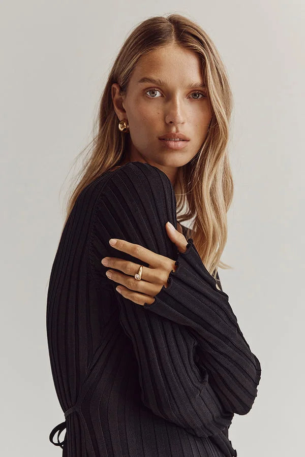 V-Neck Sleeved Knit Dress