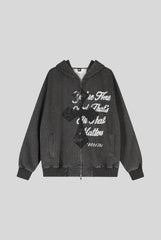 Washed Typography Full Zip Hoodie