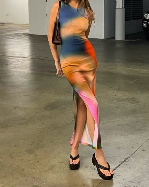 Earthen Gradient Stylish Maxi Slit Dress
