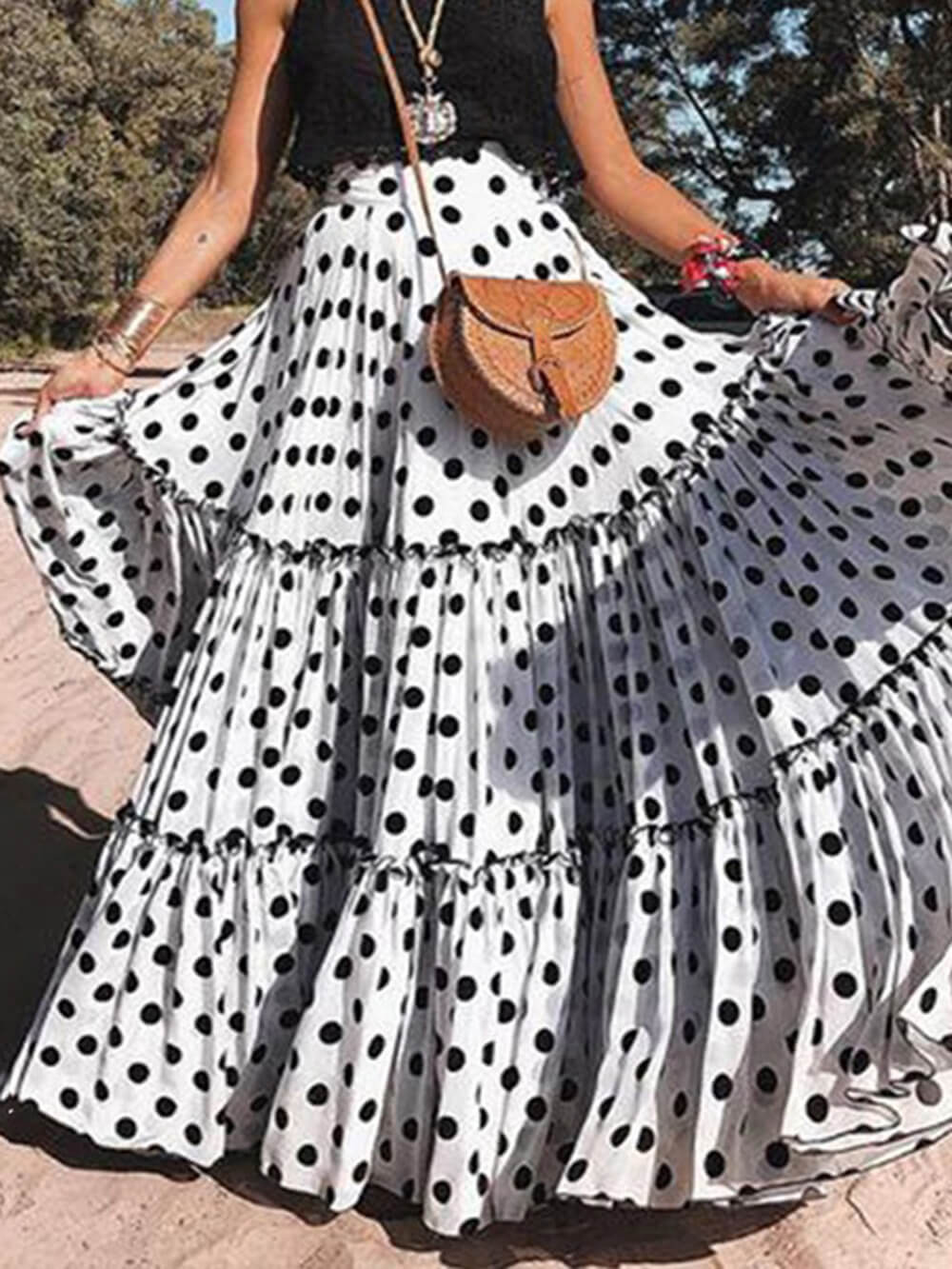 Casual Long Polka Charming Dot Printed Halter Skirt
