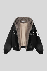 Fleece Lined Varsity Washed Zip Coat