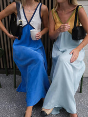 Splicing Chic V-neck Charming Contrasting Color Dress