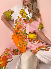 Sophisticated Modern Feel Unique Print Button Down Oversized Blouse