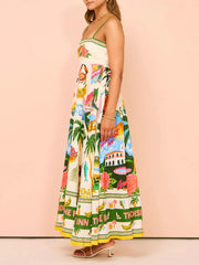 Unique Holiday Print Smocked Back Pocket Maxi Dress