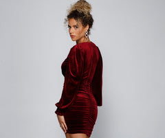 Mariah Ruched Velvet Charming Bodycon Mini Dress