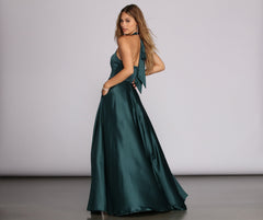 India Satin Stylish Tie Neck Gown