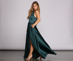 India Satin Stylish Tie Neck Gown