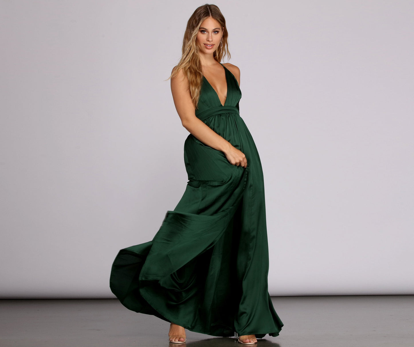 Nerissa Pleated Stylish Satin Gown
