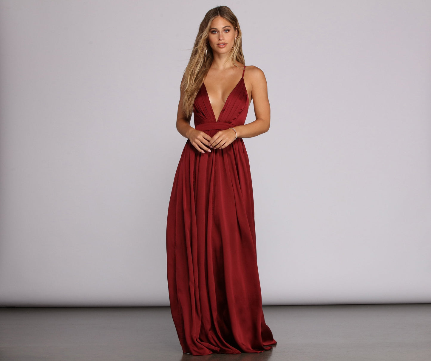 Nerissa Pleated Stylish Satin Gown