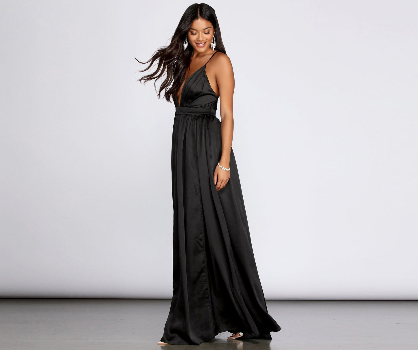 Nerissa Pleated Satin Gown - Lady Occasions