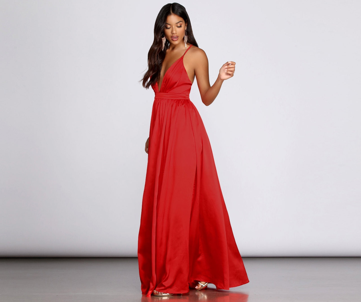 Nerissa Pleated Stylish Satin Gown