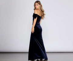 Christen Velvet Off Charming The Shoulder Formal Dress
