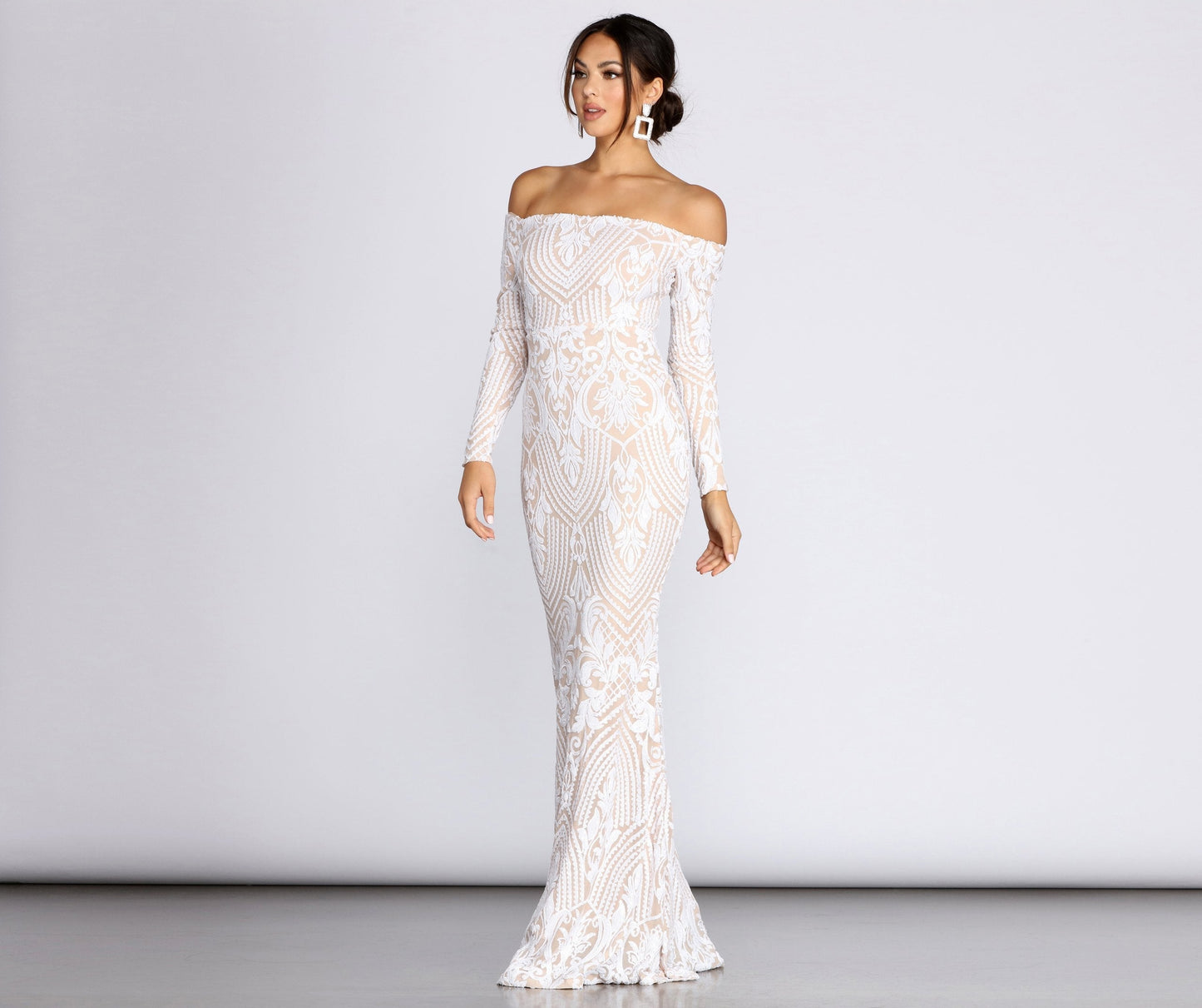 Sierra Sequin Off Charming The Shoulder Formal Dress
