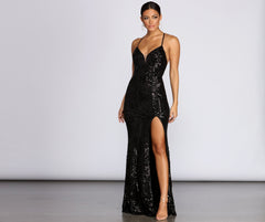 Deirdre Sequin Mesh Slit Gown - Lady Occasions