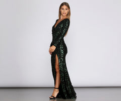 Kendall Formal High Charming Slit Sequin Dress