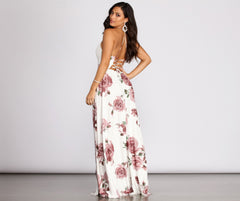 Gal Lace Up Back Graceful Chiffon Floral A-Line Dress