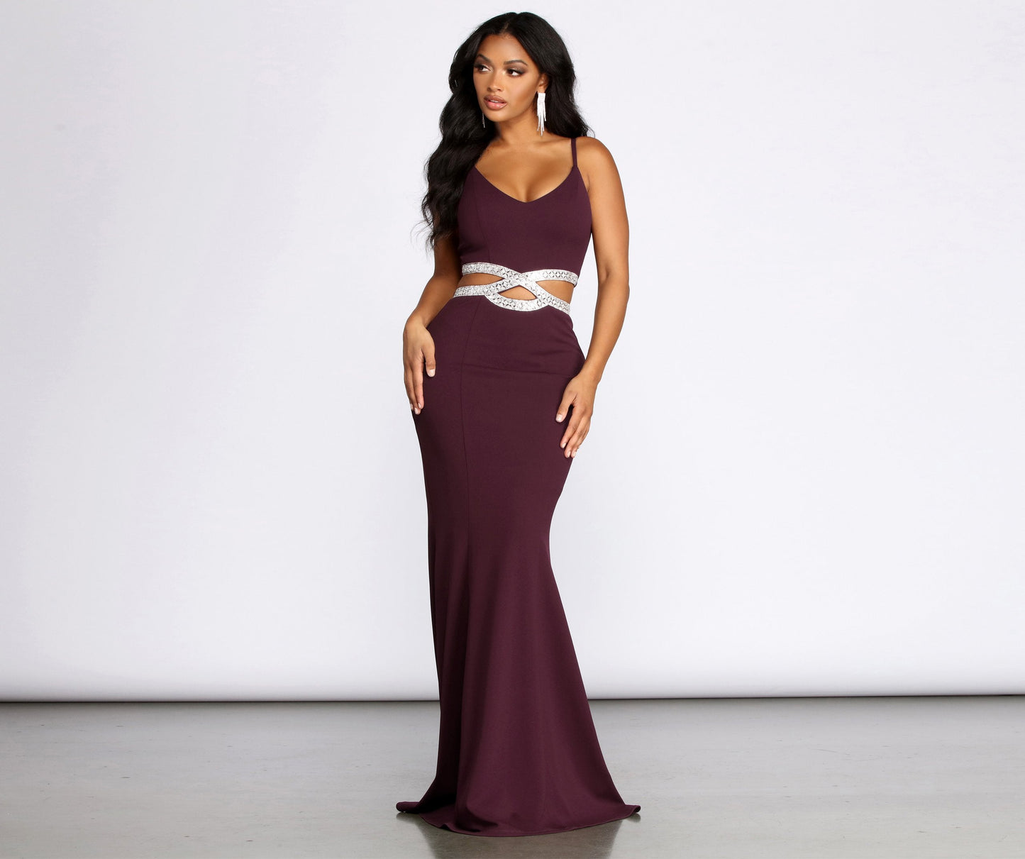 Davia Rhinestone Pretzel Charming Trim Mermaid Dress