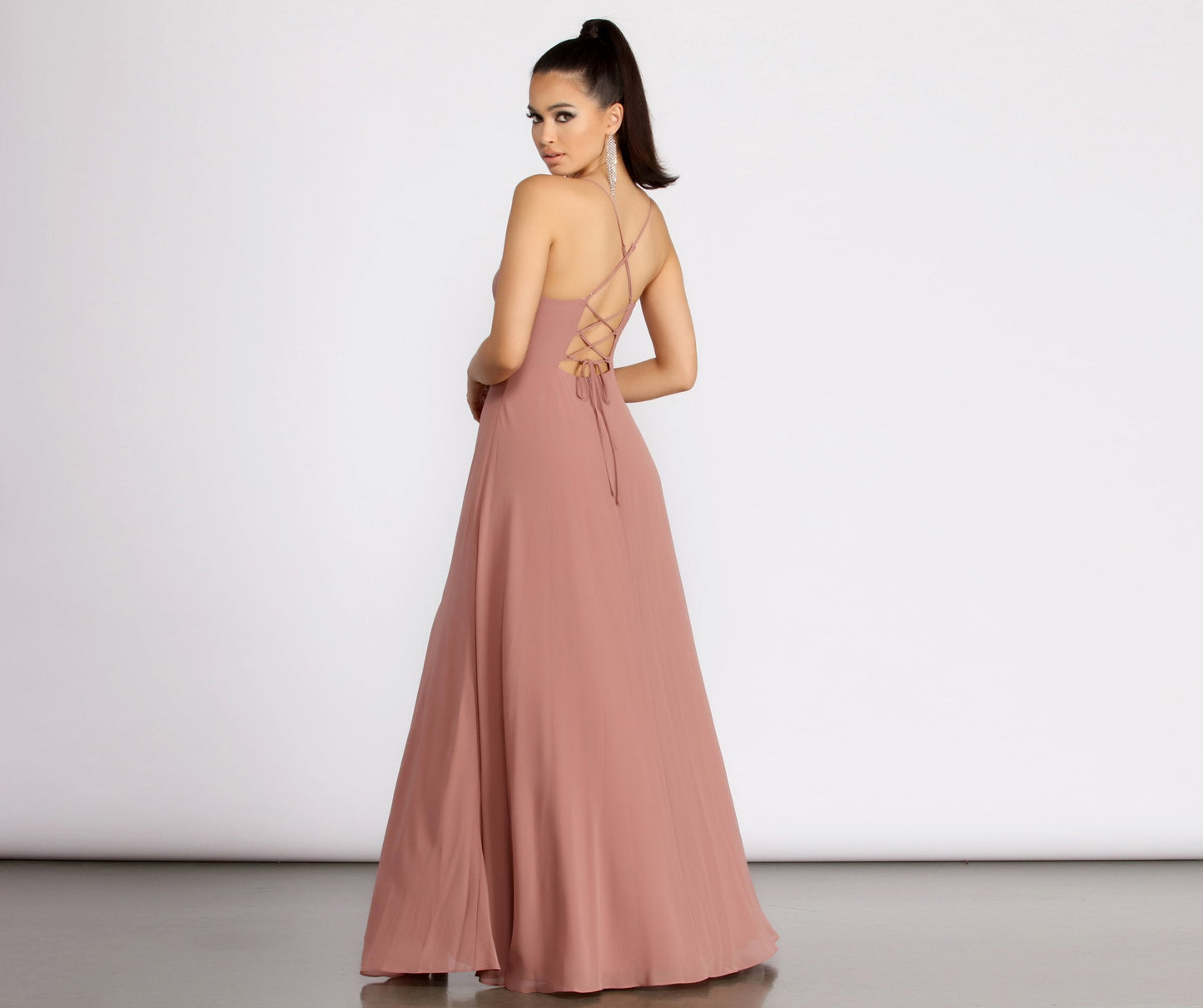 Kai Chiffon Lace Charming Up Back A-Line Dress