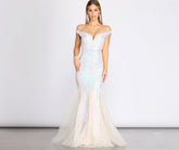 Andrina Iridescent Sequin & Tulle Off Shoulder Mermaid Dress - Lady Occasions
