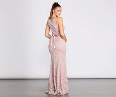 Rosella Lace Scallop Rhinestone Graceful Ribbon Belt Mermaid Dress