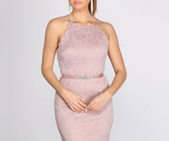 Rosella Lace Scallop Rhinestone Graceful Ribbon Belt Mermaid Dress