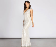 Diane Sequin Drape Charming Back Formal Dress