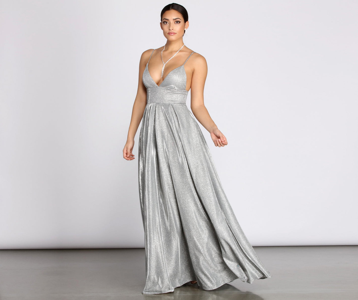 Asta Glitter Lace Charming Up Back A-Line Dress