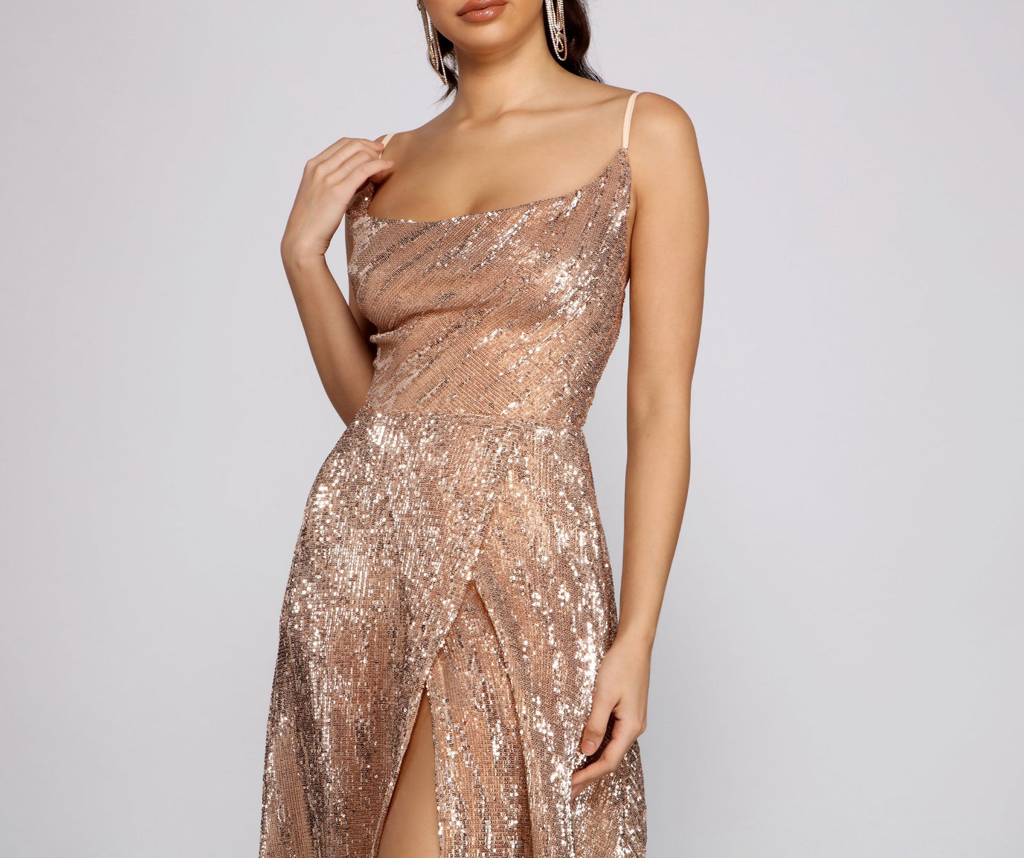 Blair Sequin Wrap Charming Front Formal Dress