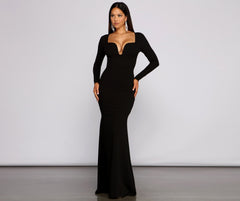 Mallory Long Sleeve V Neck Formal Dress - Lady Occasions