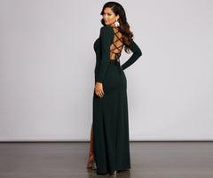Kayla Long Sleeve Charming Lace-Up Back Formal Dress