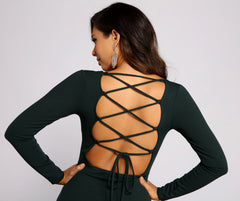 Kayla Long Sleeve Charming Lace-Up Back Formal Dress