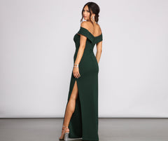 Rylee Formal Off Charming the Shoulder Crepe Dress