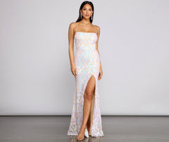 Priya Formal Iridescent Charming Sequin Scroll Dress