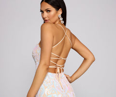 Priya Formal Iridescent Charming Sequin Scroll Dress