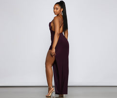 Inez Formal High Charming Slit Ruched Dress