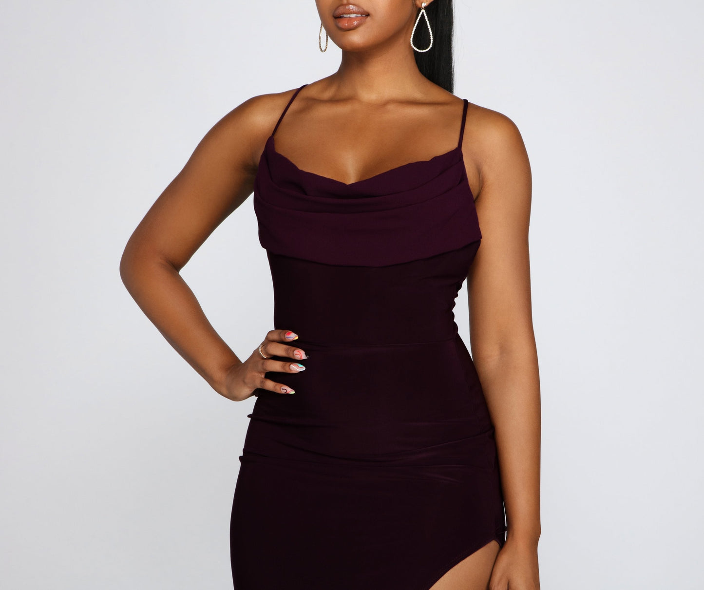 Inez Formal High Charming Slit Ruched Dress