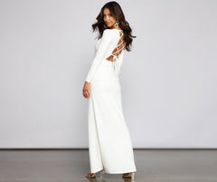 Kayla Long Sleeve Charming Lace-Up Back Formal Dress