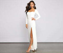 Kayla Long Sleeve Charming Lace-Up Back Formal Dress