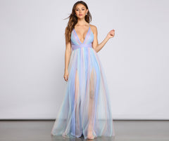 Nylah Pleated Stylish Rainbow A-Line Dress