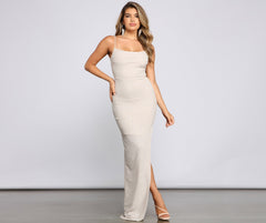 Lola Formal High Charming Slit Glitzy Glitter Dress