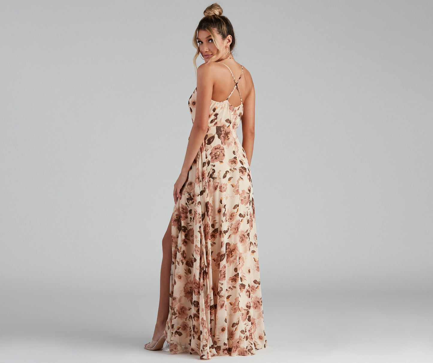 Erika Floral Chiffon Charming Wrap A-Line Formal Dress