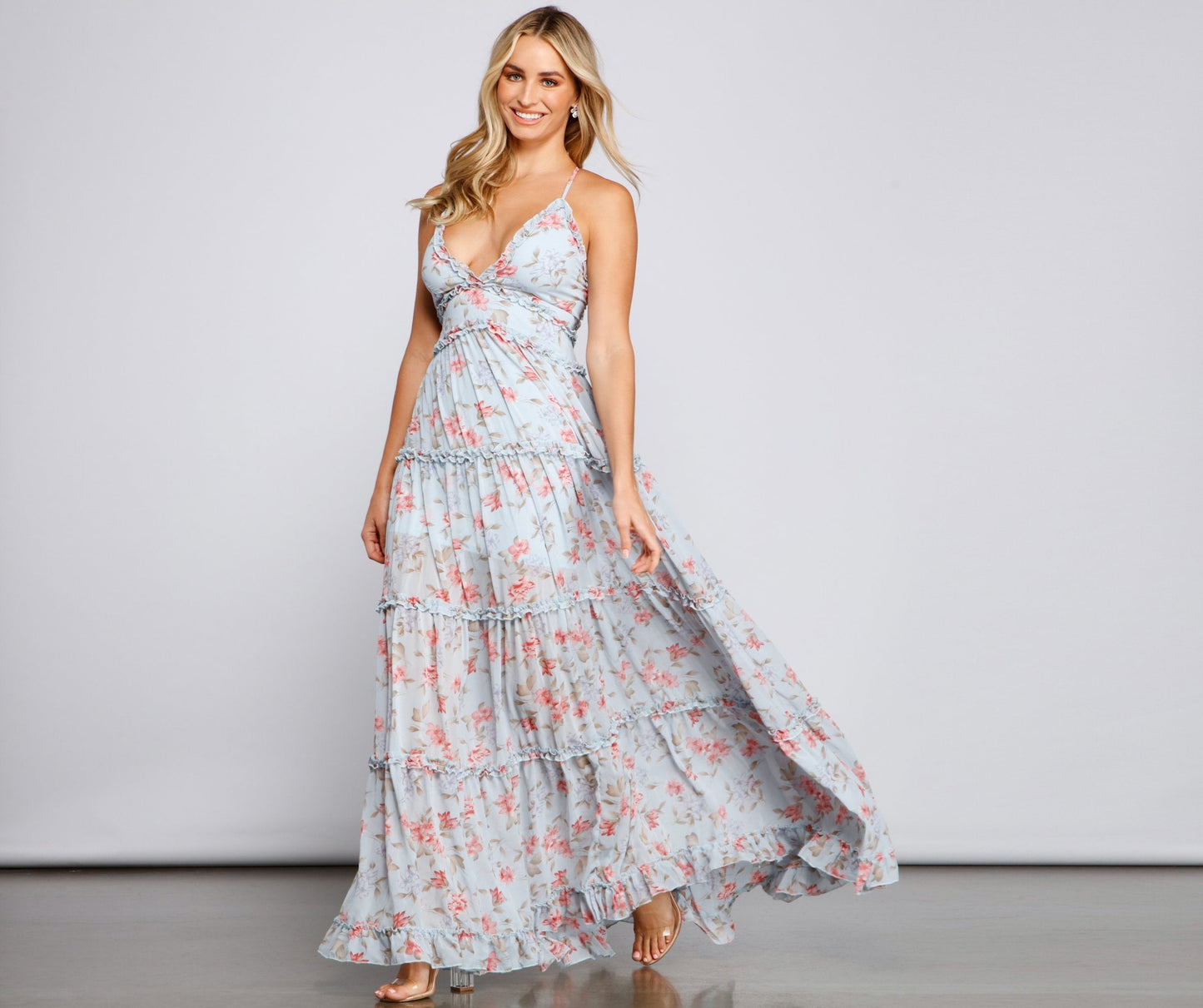 Quinn Formal Floral Charming Ruffled A-Line Dress