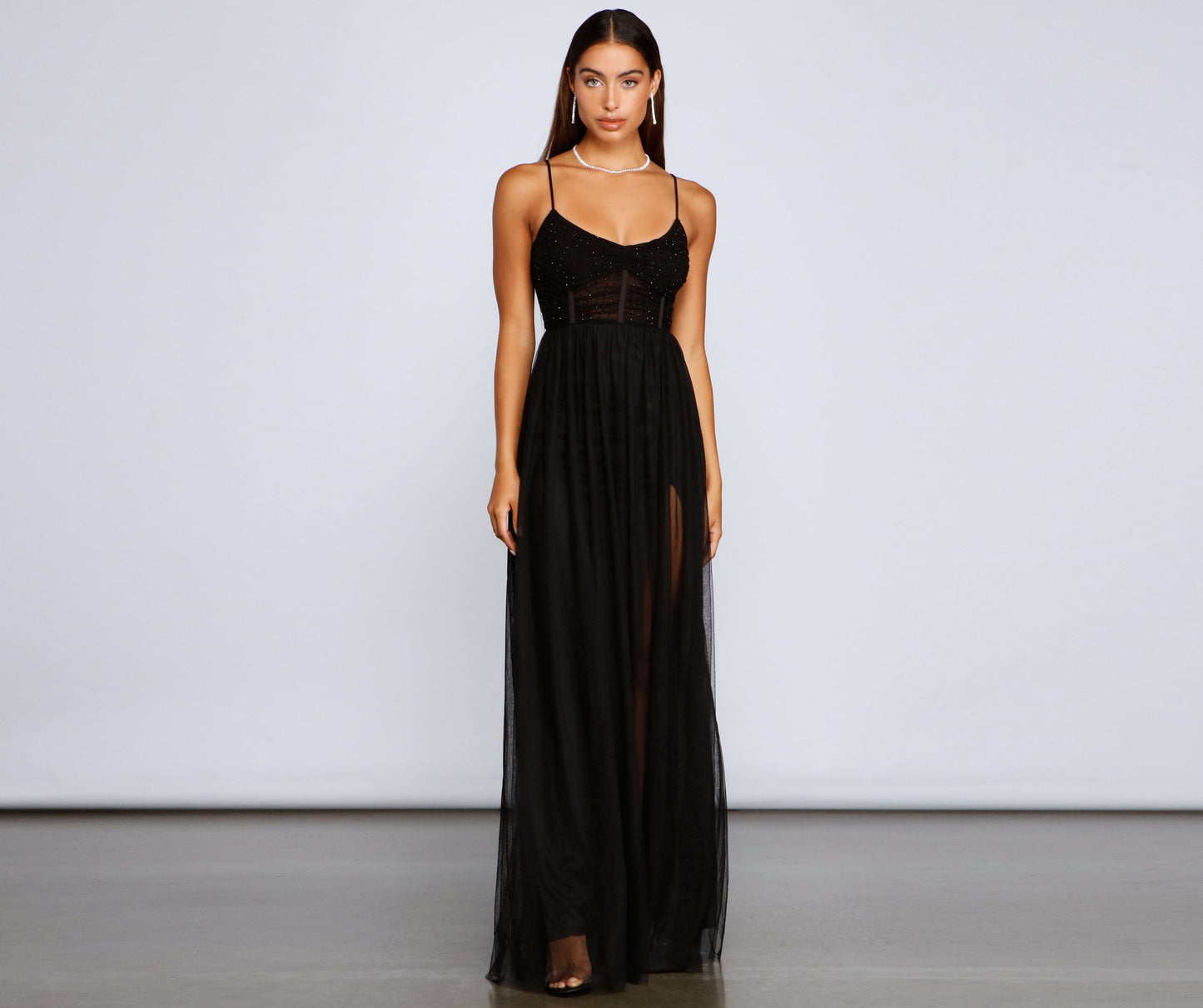 Rachel Rhinestone Stylish Mesh Formal Dress