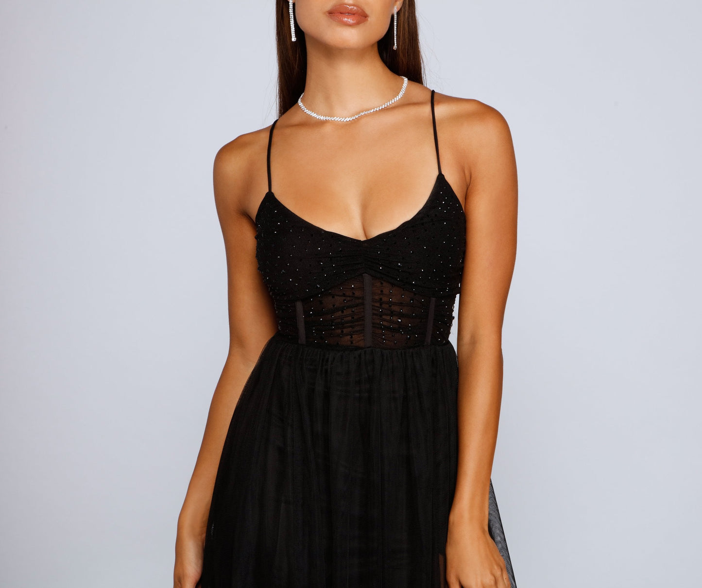 Rachel Rhinestone Stylish Mesh Formal Dress