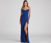 Alondra Cowl Neck Metallic Glitter Formal Dress - Lady Occasions