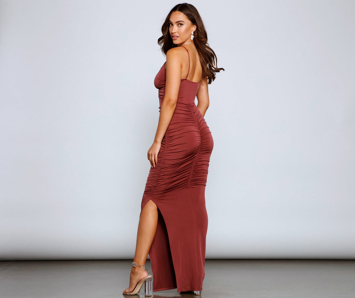 Larissa Formal Ruched Charming High Slit Dress