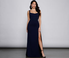 Vanya High Slit Lace Up Crepe Dress - Lady Occasions